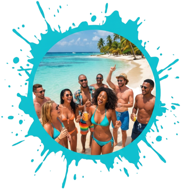 Grupo disfrutando en Las Galeras, Samaná